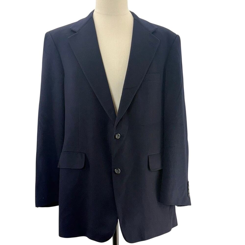 Vintage 90s Nordstrom Classic Cashmere Blazer 44L Blue Union Made Sport Coat